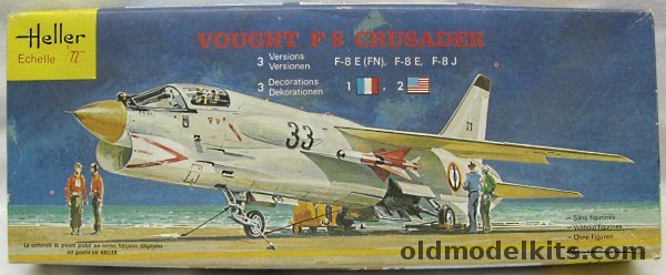 Heller 1/72 Vought F-8 Crusader - F-8E / F-8E (FN) / F8J - French Aeronavale Flotille 12F / VF-24 USS Hancock / VF-194 USS Ticonderoga, 259 plastic model kit